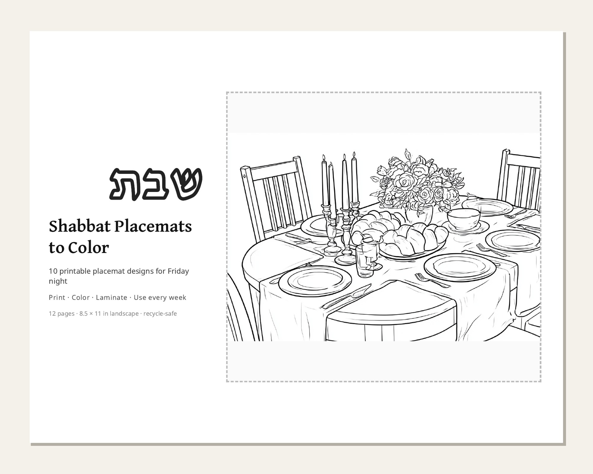 Shabbat Placemat Coloring Set preview
